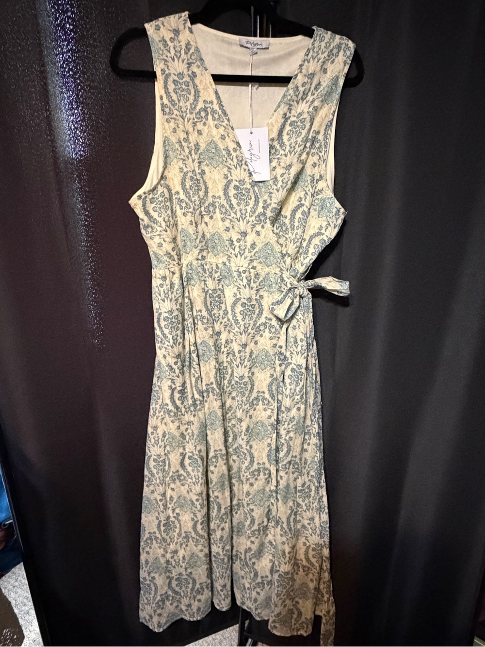 Polagram Cream and Blue Paisley Wrap Midi Dress with Side Tie